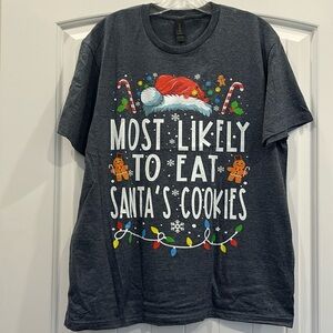 Gildan Christmas Superlative Tee "Most Likely To Eat Santa's Cookies" NWOT